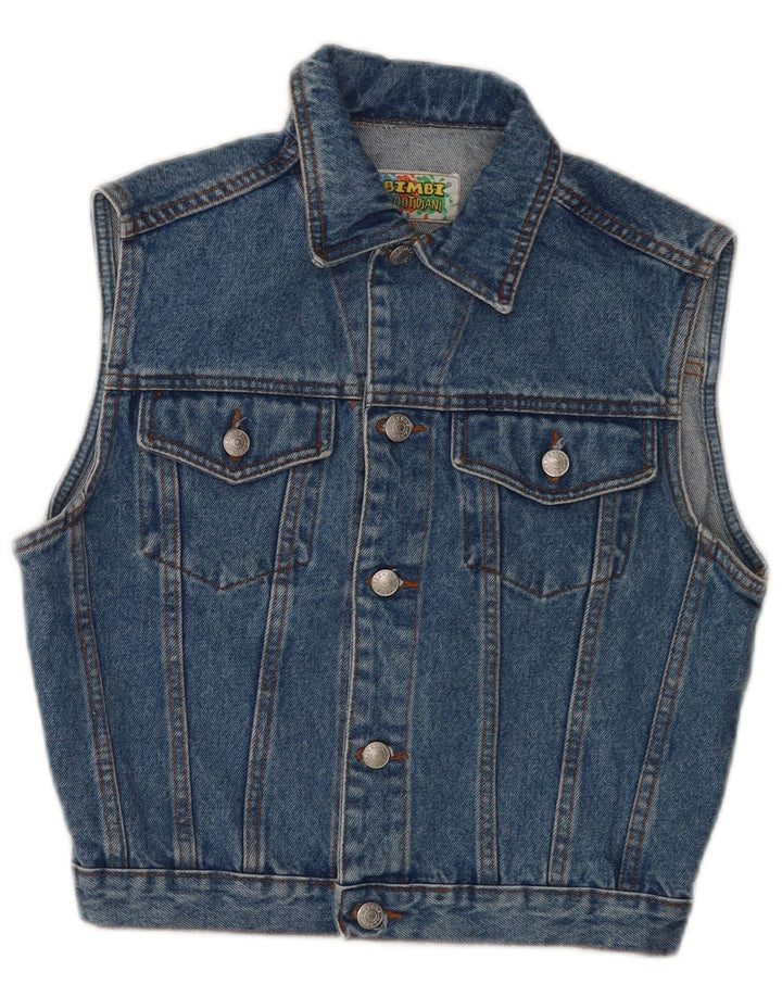 vintage Womens Crop Denim Gilet UK 8 Petit Coton Bleu