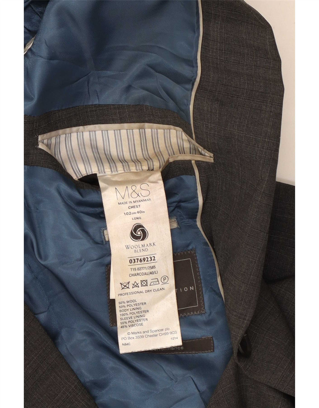 Marks & Spencer Veste blazer à 2 boutons pour homme UK 40 laine gris moyen