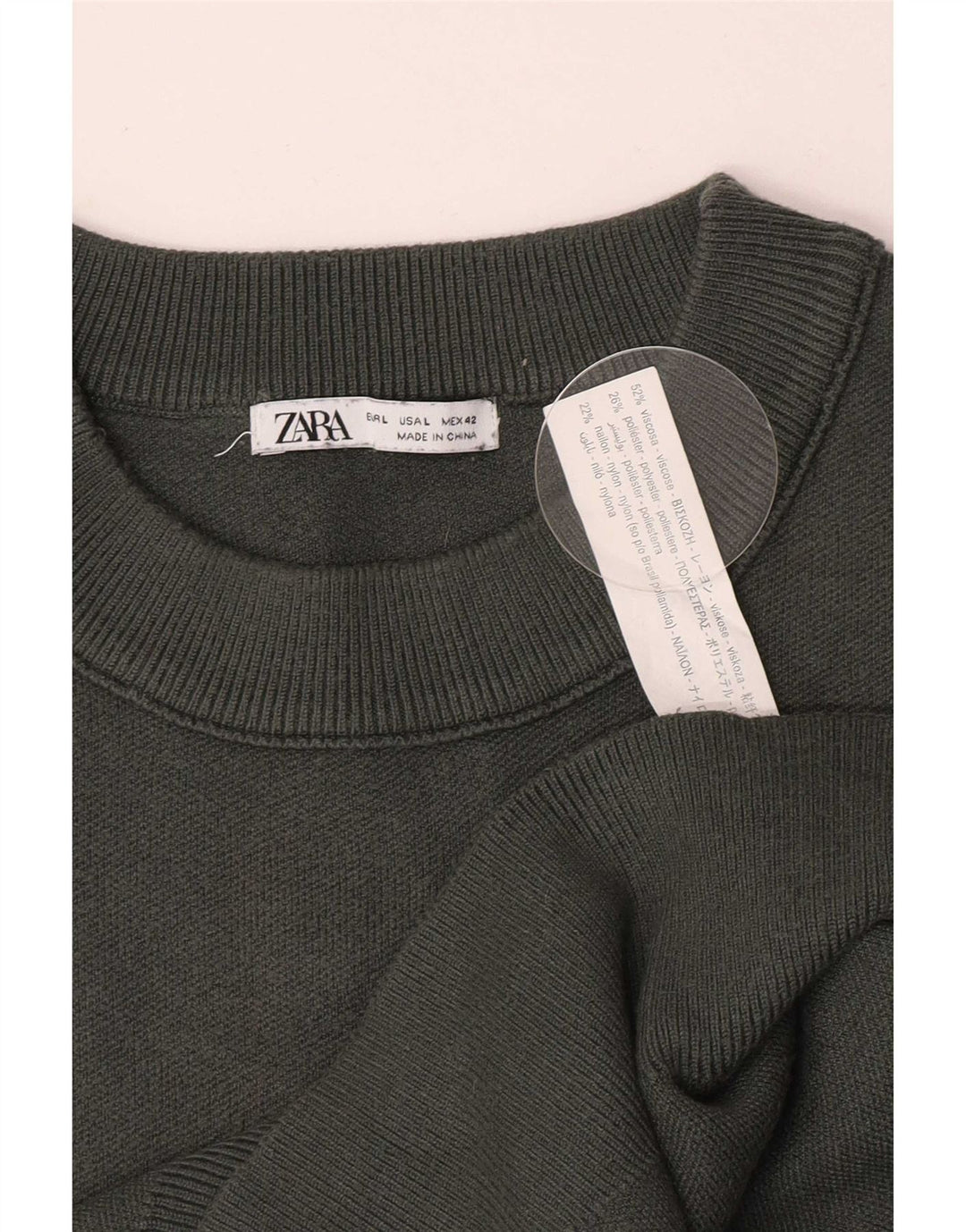 Zara Pull à col rond pour homme Large Vert Viscose
