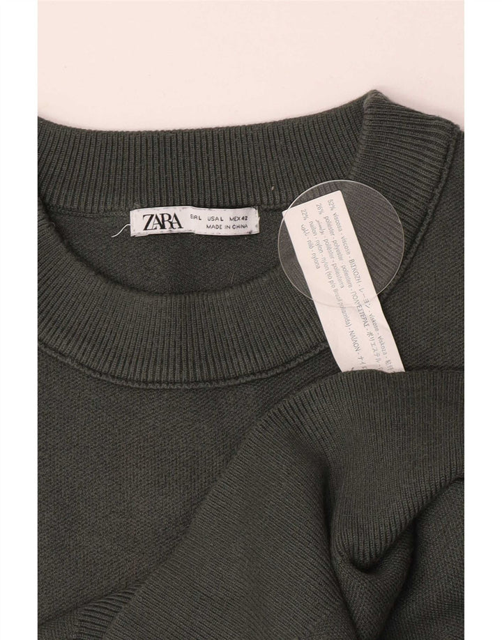 Zara Pull à col rond pour homme Large Vert Viscose