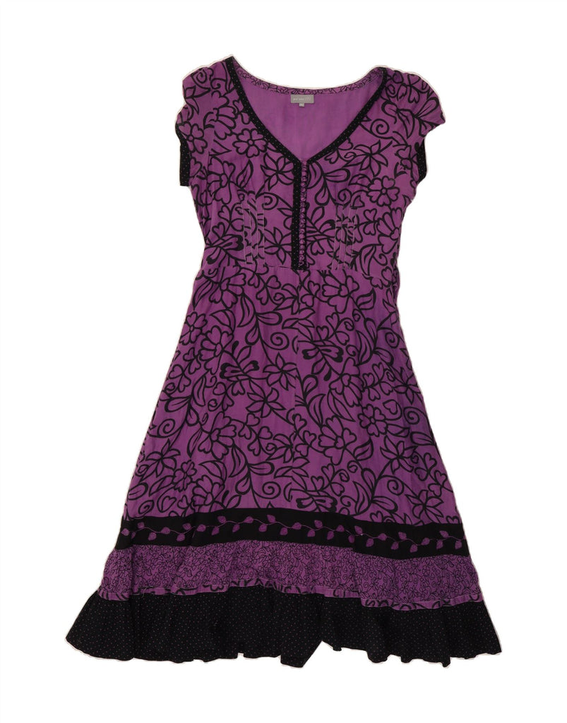 PER UNA Womens A-Line Dress UK 14 Medium Purple Floral Cotton Vintage Per Una and Second-Hand Per Una from Messina Hembry 