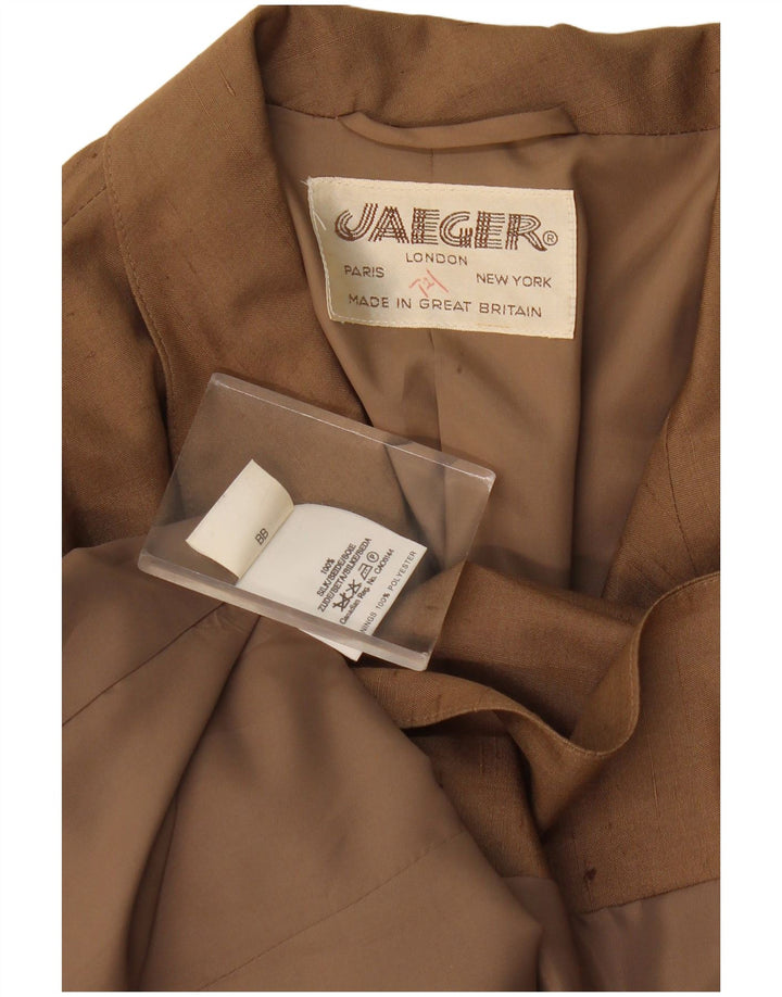Jaeger Veste Blazer 1 Bouton Femme UK 16 Grande Soie Mouchetée Beige
