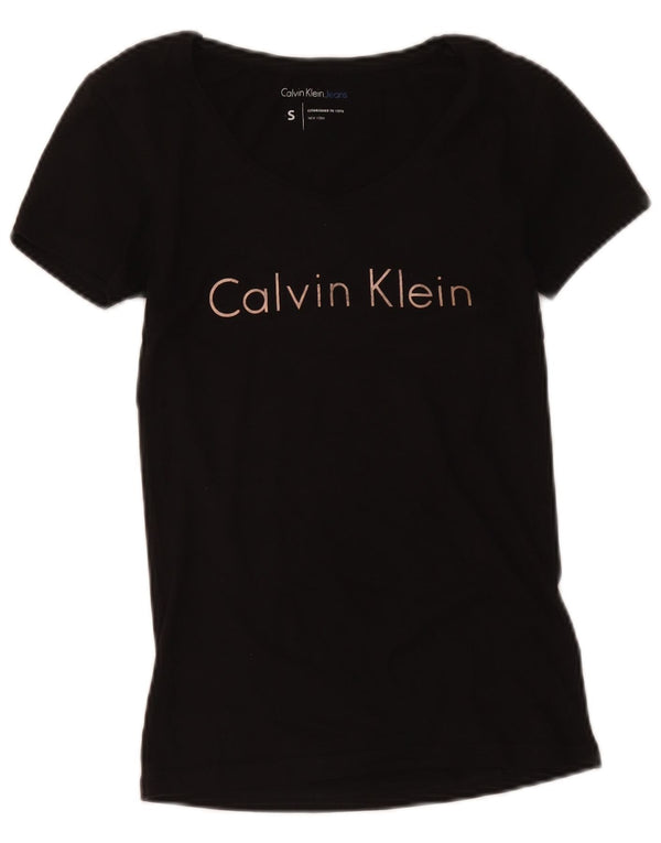 Calvin Klein Jeans T-shirt graphique pour femme UK 10 Petit Noir