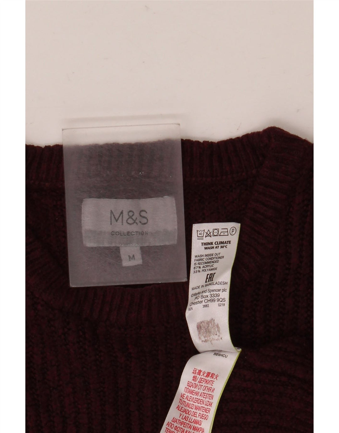 Marks & Spencer Pull Col Ras du Cou Homme Acrylique Bordeaux Moyen
