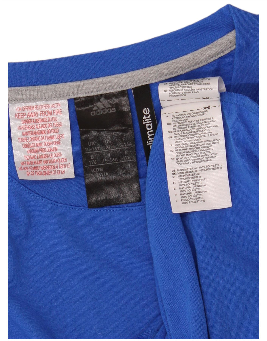 ADIDAS Garçon Climalite T-Shirt Top 15-16 ans Bleu Polyester