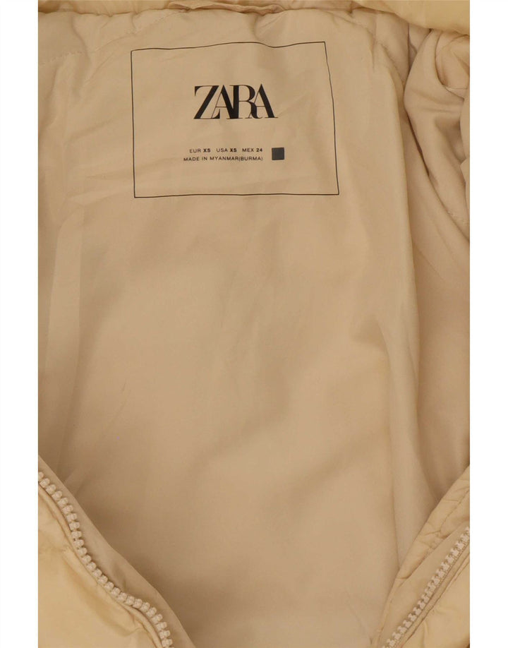 Zara Manteau matelassé surdimensionné à capuche pour femme UK 6 XS Beige Polyester