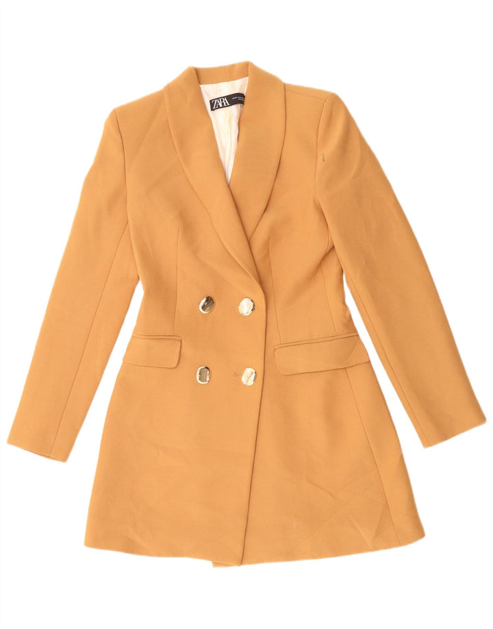 Zara Veste blazer longue à double boutonnage pour femme UK 6 XS Orange Polyester