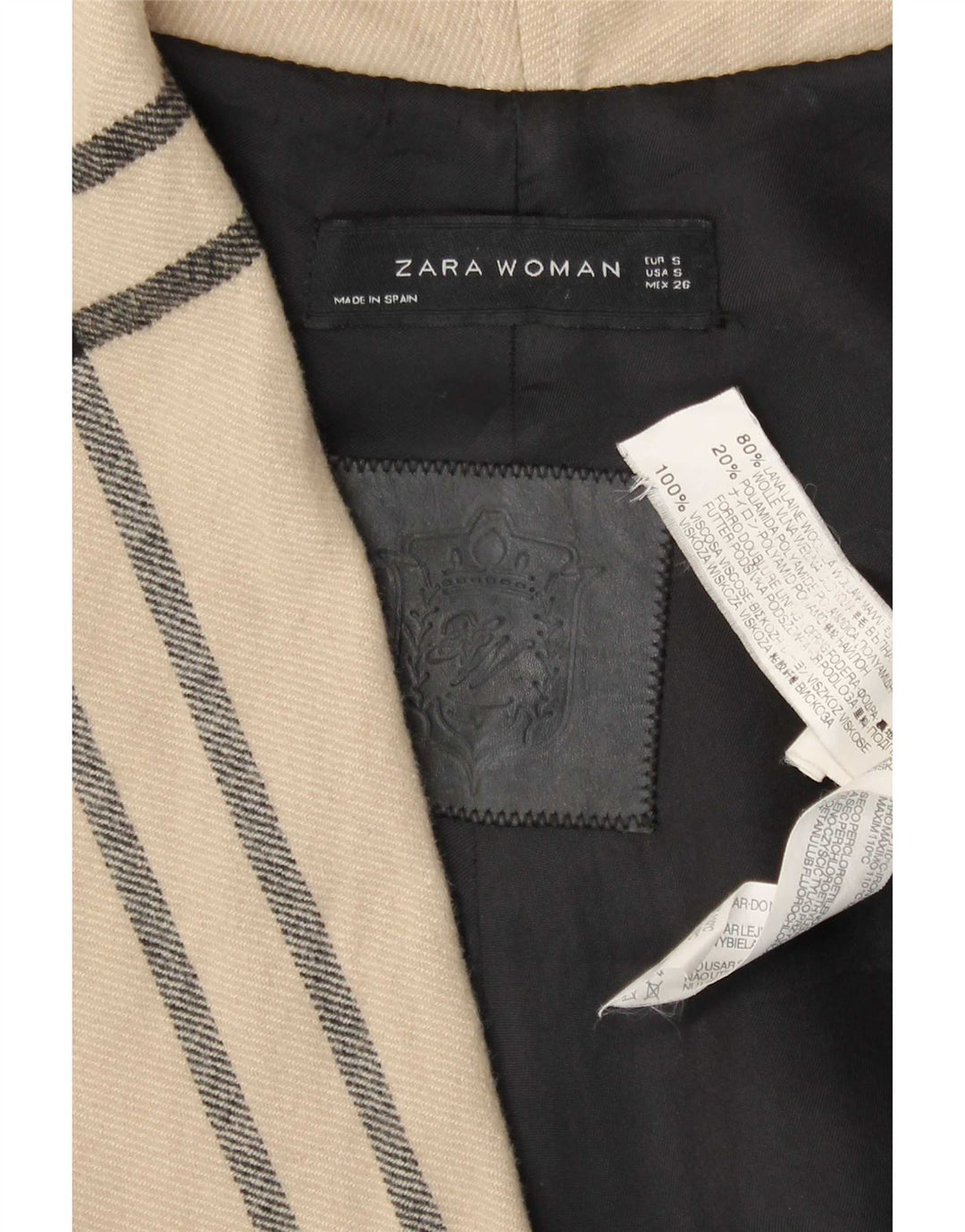Zara Womens Open Relaxed Fit Pardessus UK 10 Petite laine à carreaux beige