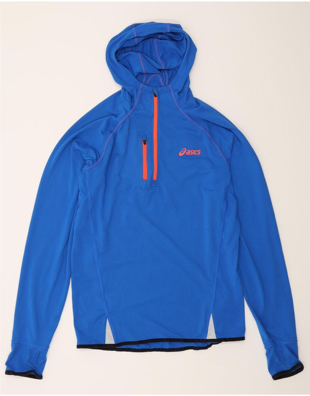 Asics Haut à capuche à col zippé et manches longues pour homme en polyester bleu moyen