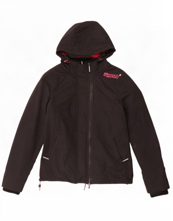 Superdry Veste coupe-vent à capuche Windcheater pour femme UK 14 Large Noir