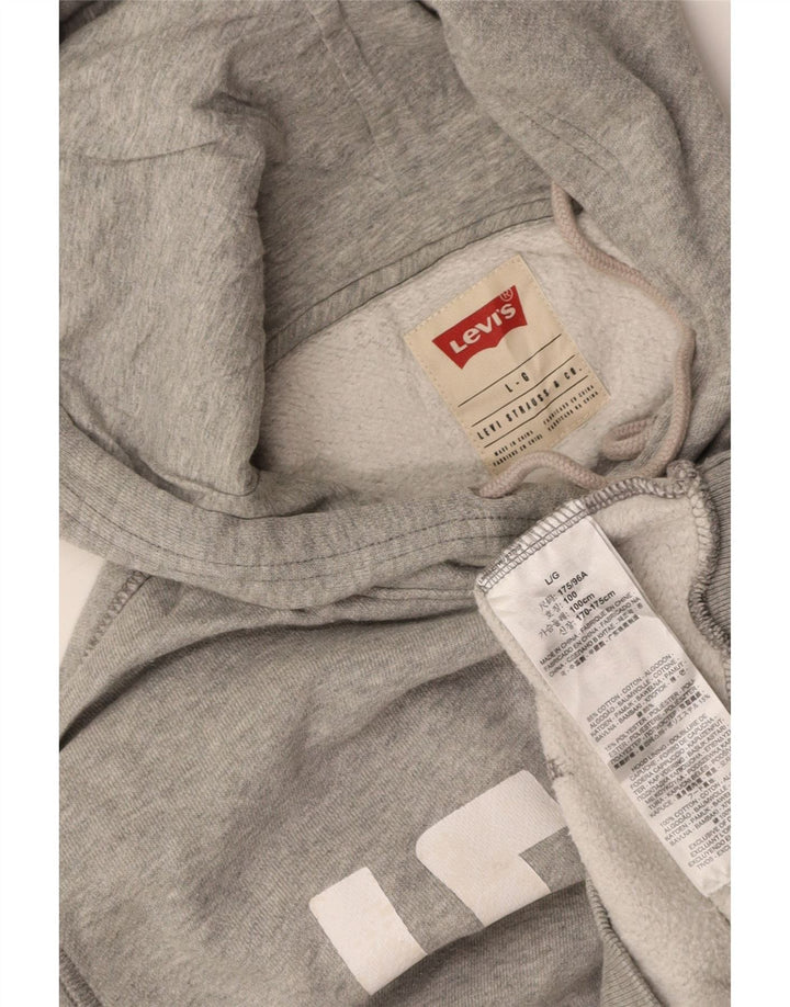 LEVI'S Mens Graphic Hoodie Jumper Large Grey Cotton