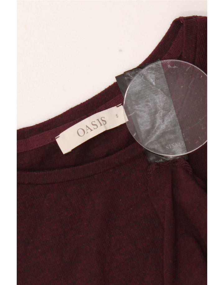 Oasis Haut à volants sur le devant à manches longues pour femme UK 10 Petite Viscose Bordeaux