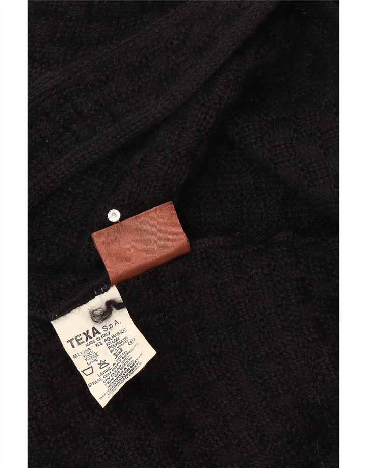 vintage Femme Cardigan Pull UK 12 Laine Noire Moyenne