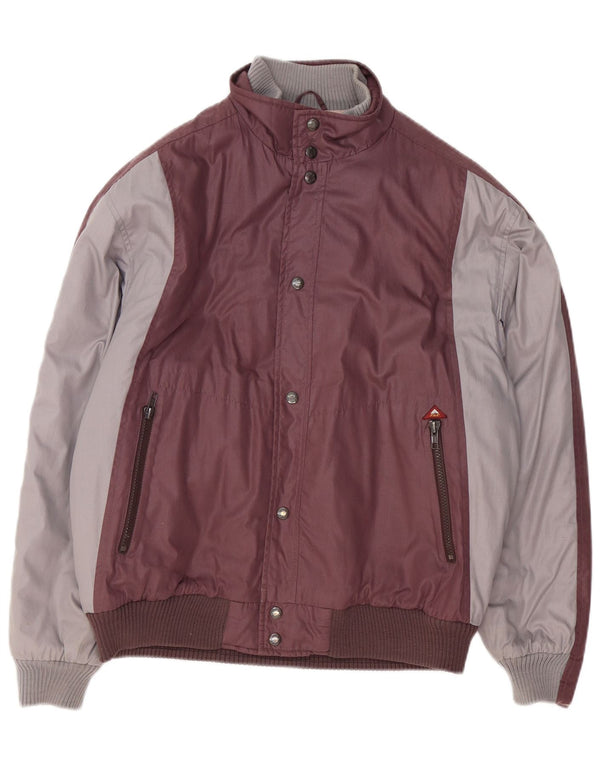 vintage Mens Bomber Jacket UK 38 Moyen Bourgogne Colourblock Polyester