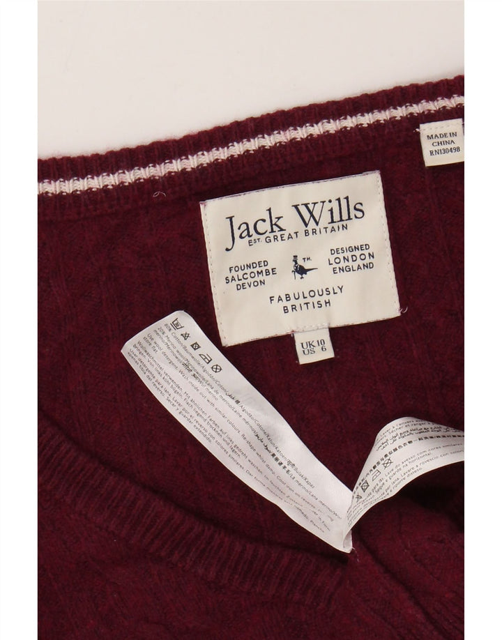 JACK WILLS Pull court à col en V pour femme UK 10 Petit coton bordeaux