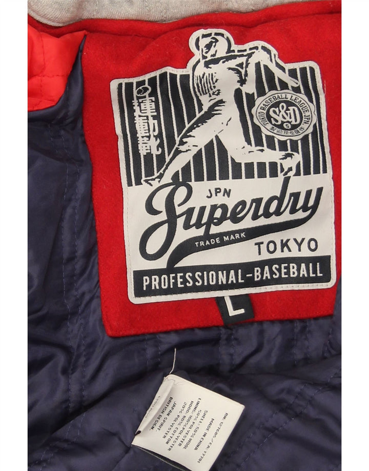 Superdry Veste Varsity à capuche graphique pour femme UK 16 Large Rouge Colourblock