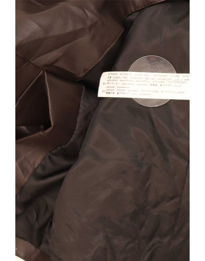 Zara Veste blazer en simili cuir à 1 bouton pour femme UK 14 Marron moyen