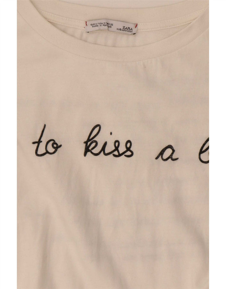 Zara T-shirt graphique surdimensionné pour femme UK 10 Petit Blanc