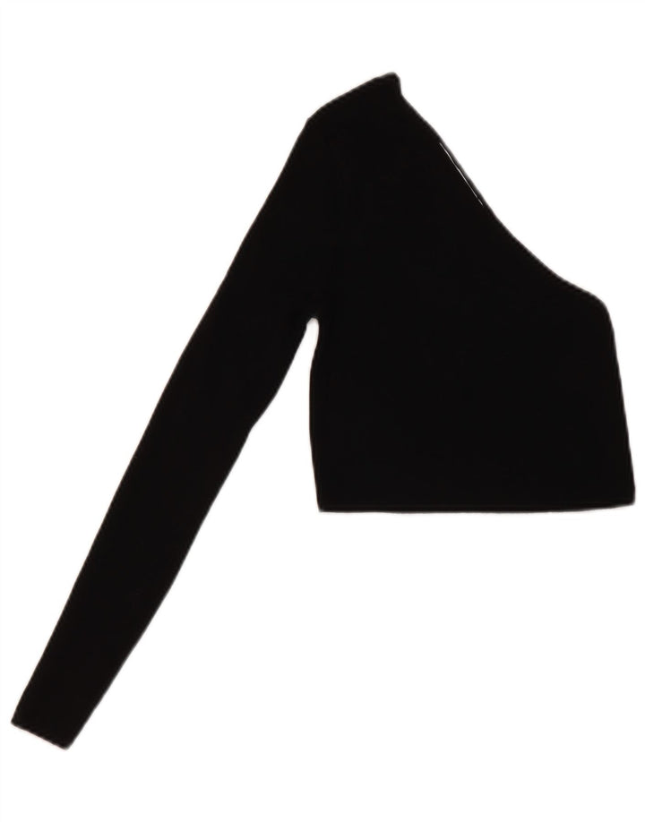 Zara Femme Crop One Épaule Top UK 8 Small Noir Viscose