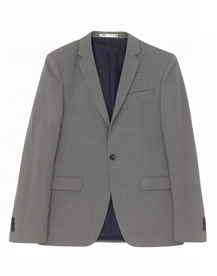 Zara Veste Blazer 1 Bouton Homme EU 44 XS Gris Polyester