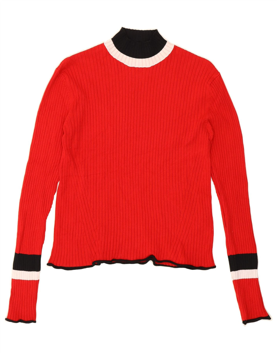 ZARA Womens Turtle Neck Jumper Sweater UK 14 Medium Red Colourblock Vintage Zara and Second-Hand Zara from Messina Hembry 