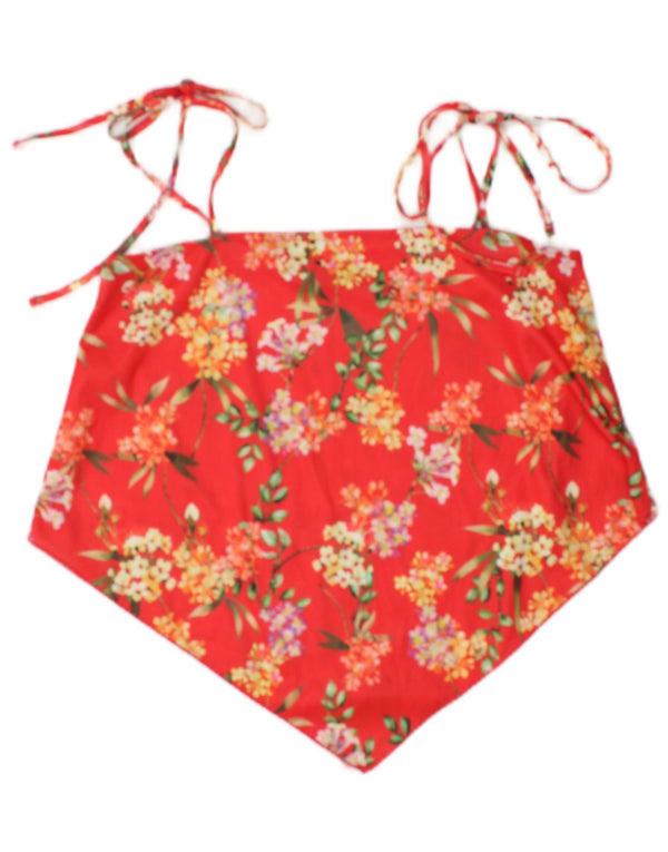 Zara Womens Crop Asymétrique Cami Top UK 10 Petit Rouge Floral Polyester