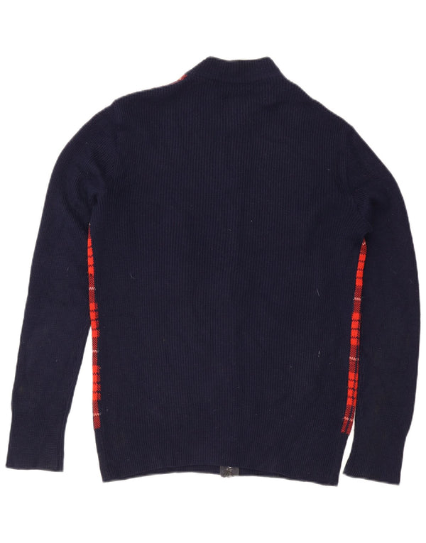 vintage Homme Cardigan Pull IT 54 XL Bleu Marine Check