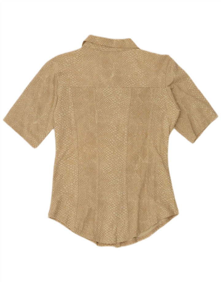 VINTAGE Chemise à motif abstrait femme UK 12 Imprimé animal beige moyen