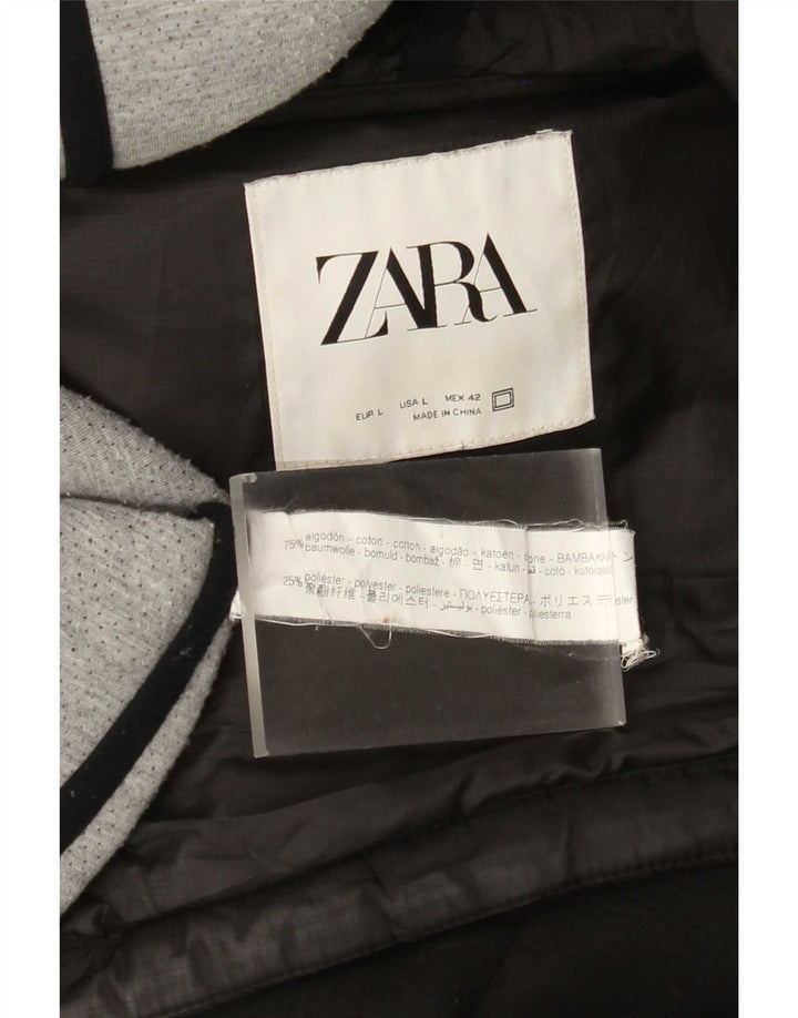 Zara Veste matelassée à capuche pour homme UK 40 Large Noir Coton