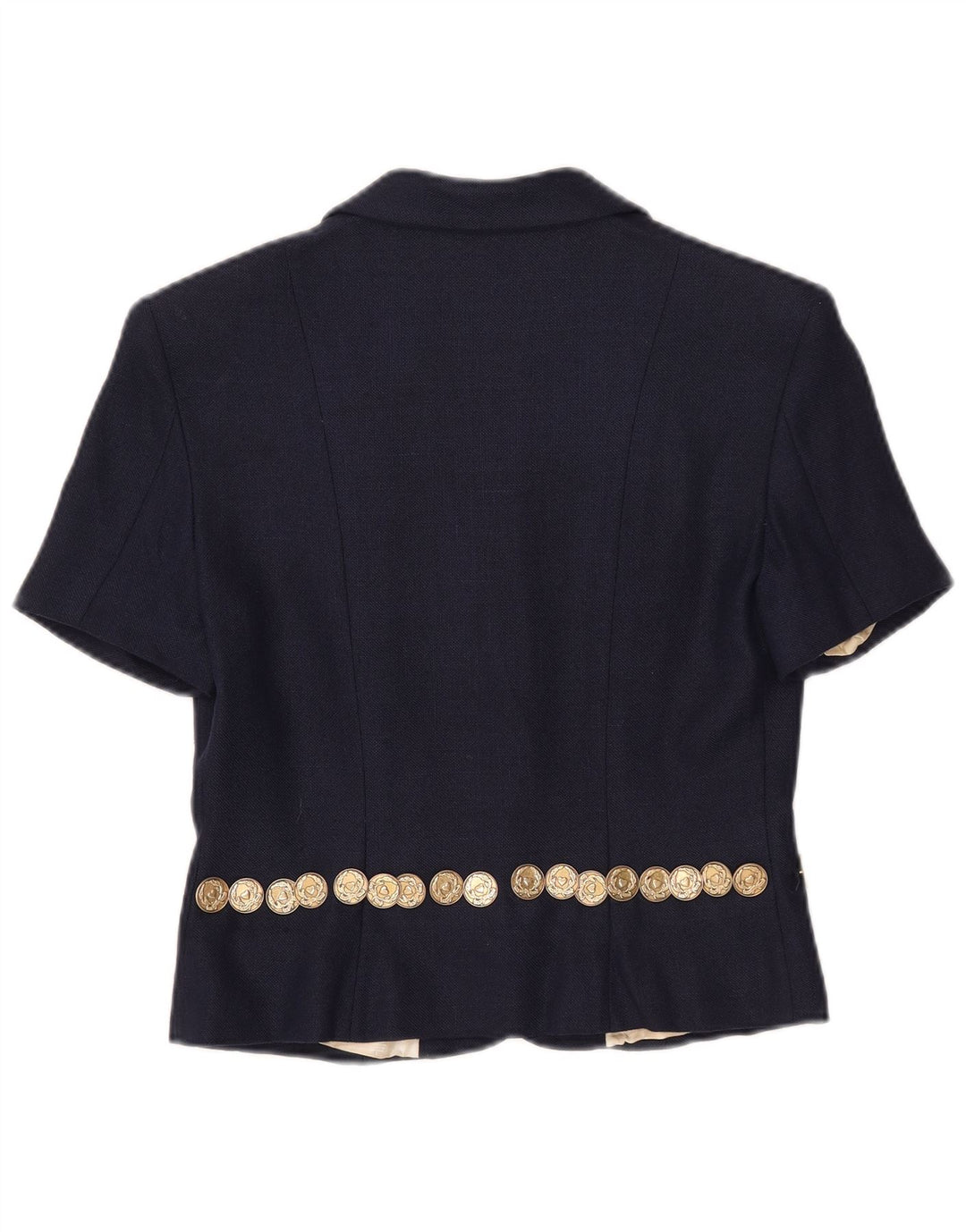 Moschino Veste blazer à 3 boutons à manches courtes pour femme UK 14 Large Bleu marine