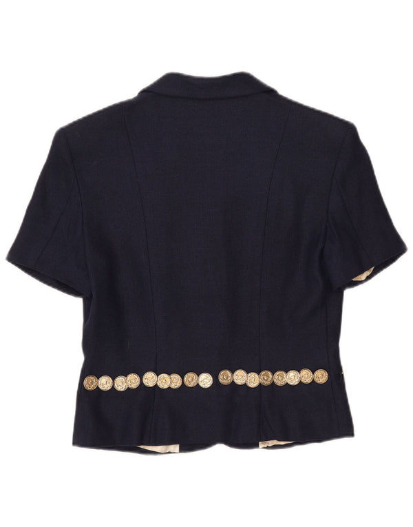 Moschino Veste blazer à 3 boutons à manches courtes pour femme UK 14 Large Bleu marine