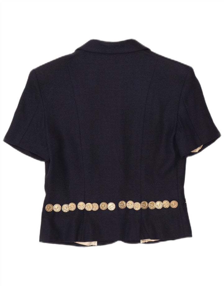 Moschino Veste blazer à 3 boutons à manches courtes pour femme UK 14 Large Bleu marine