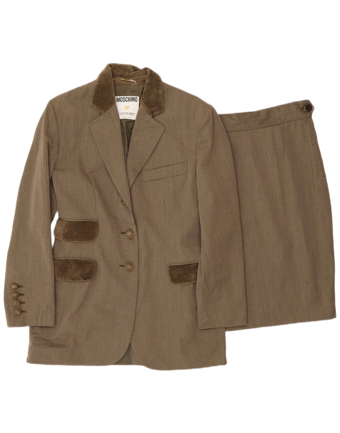 MOSCHINO Ensemble jupe 2 pièces 3 boutons pour femme UK 12 Medium W28 Marron classique
