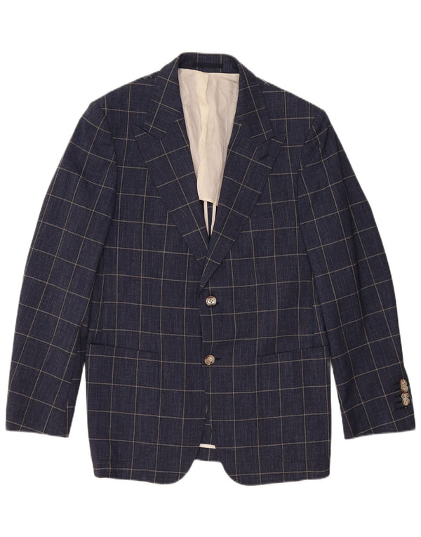 vintage Mens 2 Button Blazer Jacket UK 40 Grande laine à carreaux bleu marine