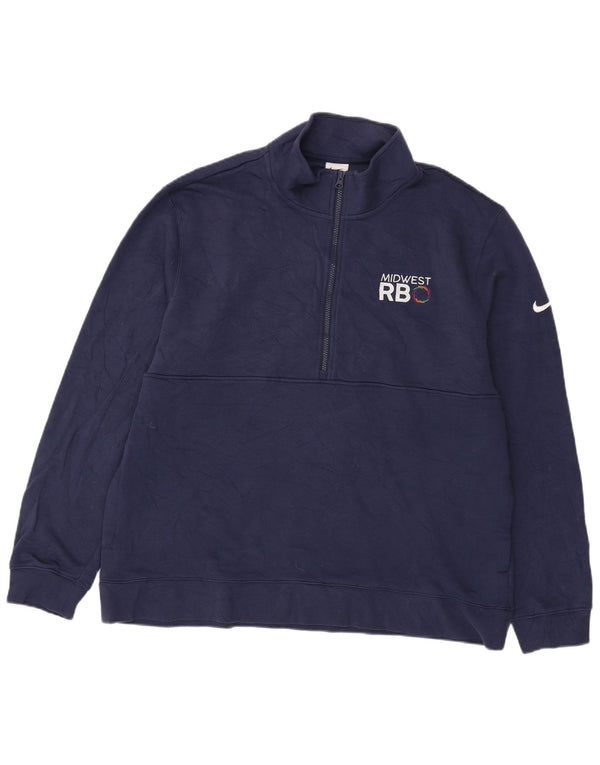 Nike Sweat-shirt graphique à col zippé pour homme en coton bleu marine 2XL