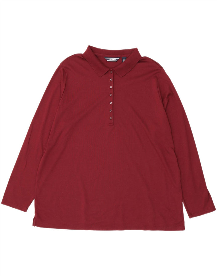 LANDS END Polo à manches longues pour femme UK 24/26 2XL Coton bordeaux