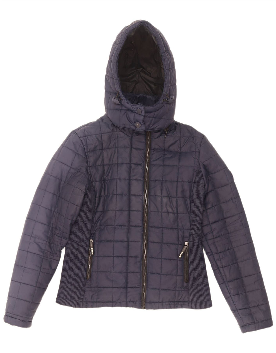Superdry Veste matelassée à capuche pour femme UK 12 Bleu marine moyen Polyester