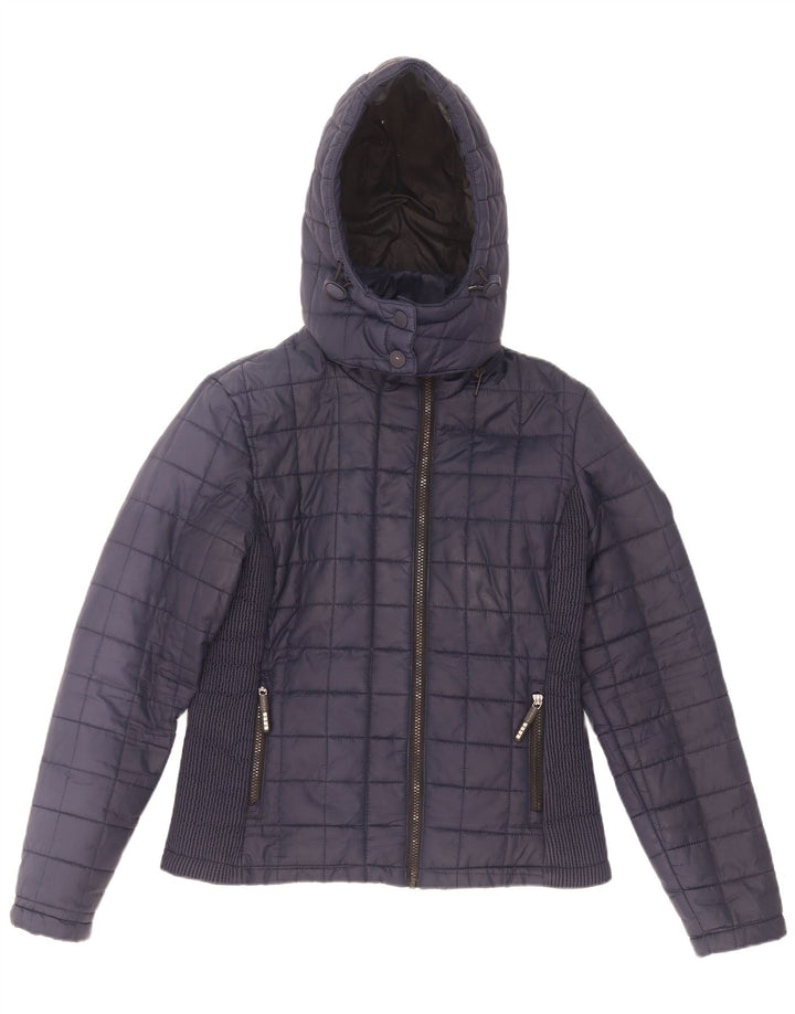 Superdry Veste matelassée à capuche pour femme UK 12 Bleu marine moyen Polyester