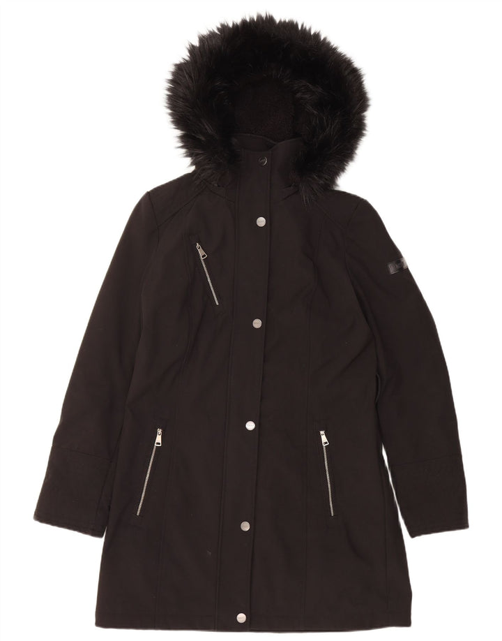 Dkny Veste Parka à capuche pour femme UK 10 Petit Noir Polyester