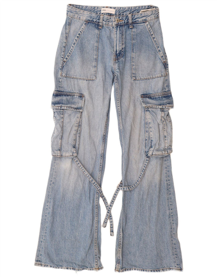 ZARA Jean cargo évasé pour femme EU 34 2XS W24 L32 Bleu Coton
