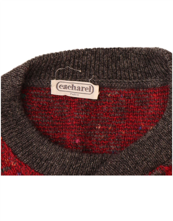Cacharel Homme Pull Col Rond Paris IT 54 XL Laine Géométrique Rouge