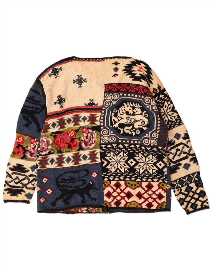 vintage Womens Graphic Cardigan Sweater UK 10 Petit Bohème multicolore
