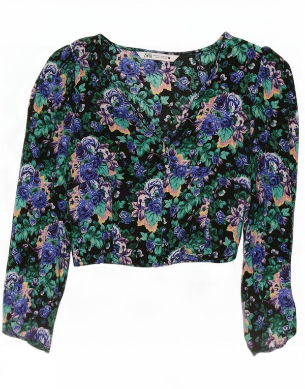 Zara Chemisier court à manches longues pour femme UK 6 XS Multicolore Floral