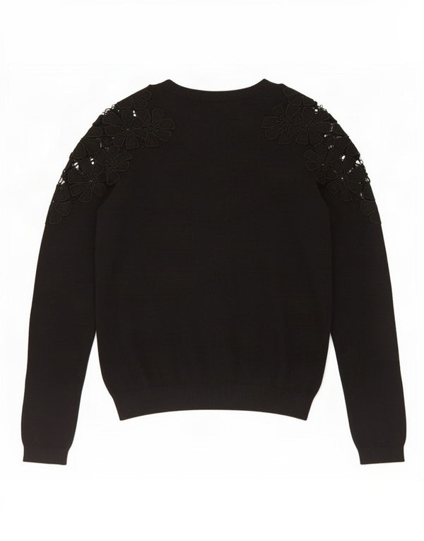 Topshop Pull court à col bateau pour femme UK 4 XS Noir Floral Nylon