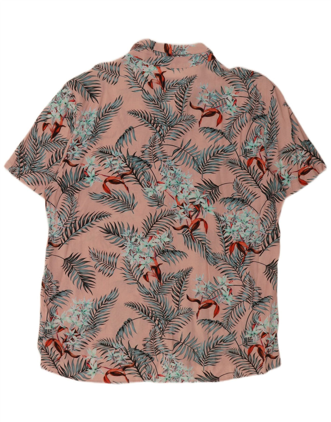 Pull & Bear Chemise à manches courtes pour homme XL Rose Floral Viscose Hawaïen