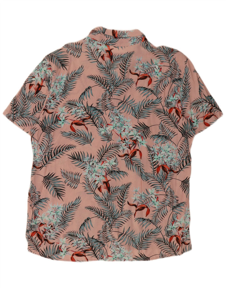 Pull & Bear Chemise à manches courtes pour homme XL Rose Floral Viscose Hawaïen