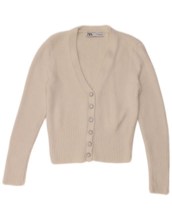 Zara Cardigan court pour femme UK 12 Blanc moyen