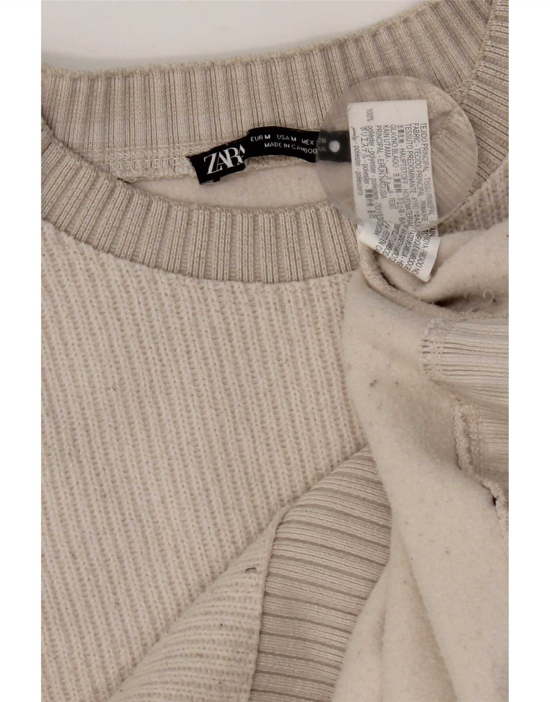 Zara Pull ras du cou pour femme UK 14 Medium Blanc cassé Polyester