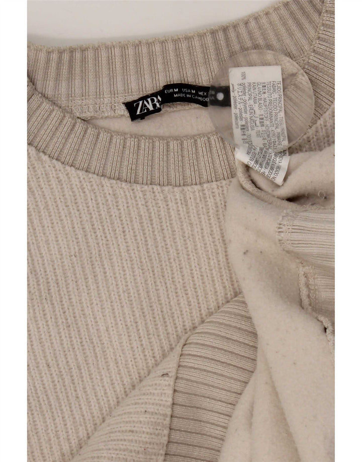 Zara Pull ras du cou pour femme UK 14 Medium Blanc cassé Polyester