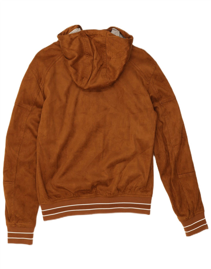 Zara Veste bomber à capuche pour homme UK 36 Petit Marron Polyester